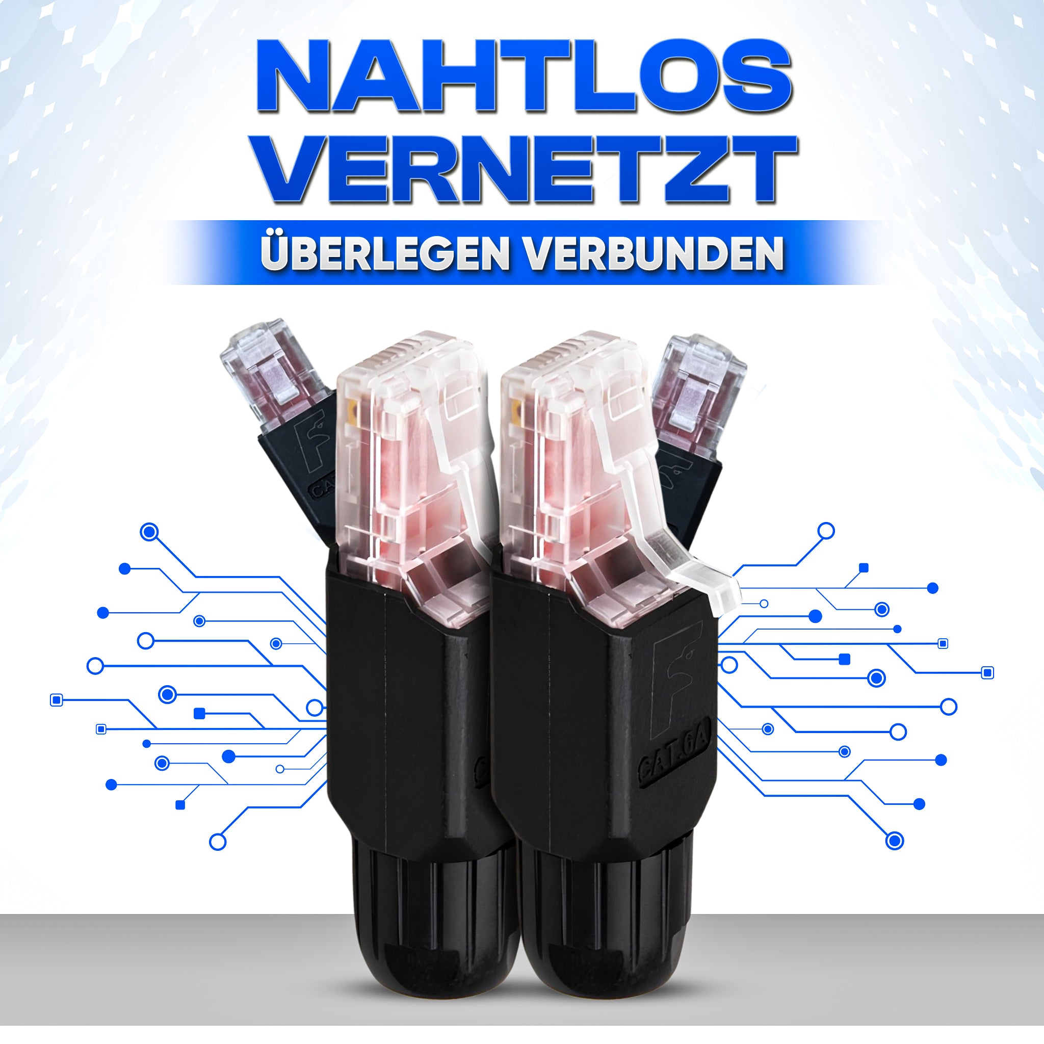 Falke Connect - CAT7 RJ45 POE Stecker Netzwerkstecker auf LSA vergoldete Kontakte Feldkonfektionierbarer 10 Gbps LAN Connector werkzeuglos für Verlegekabel CAT7 CAT6a DSL, Knickschutz