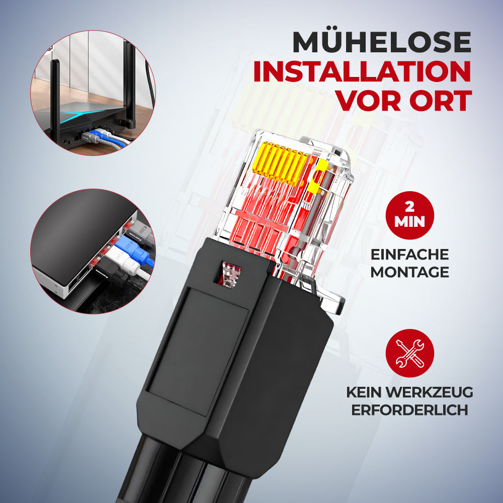 Falke Connect - CAT7 RJ45 POE Stecker Netzwerkstecker auf LSA vergoldete Kontakte Feldkonfektionierbarer 10 Gbps LAN Connector werkzeuglos für Verlegekabel CAT7 CAT6a DSL, Knickschutz